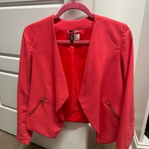 H&M Vibrant Coral Blazer with Zipper Accents